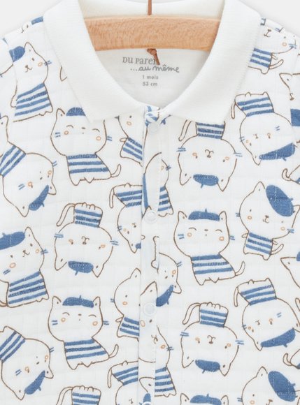 Βρεφικό Μακρυμάνικο Φορμάκι Unisex White/Blue Cat Print - ΛΕΥΚΟ φωτογραφία